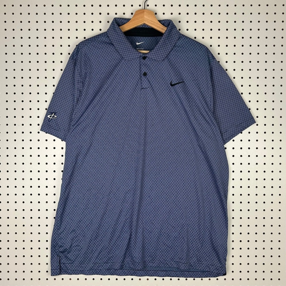 Nike 1 Cent Size XL Blue Checkered Short Sleeve Golf Polo Shirt Swoosh Penny 901